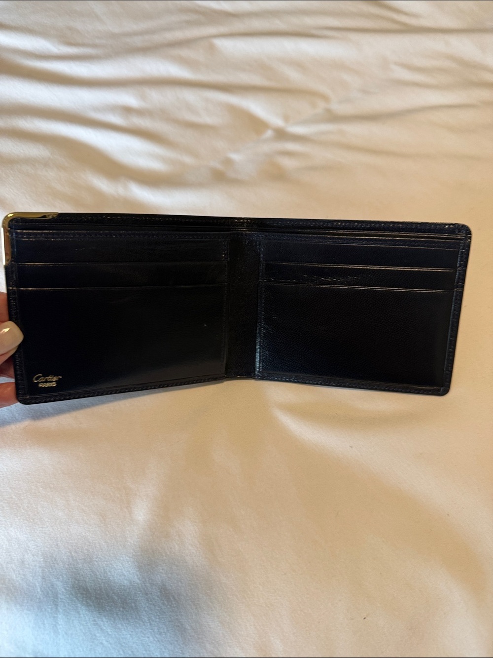 Cartier Navy Blue Men's Leather Bi-Fold Wallet Real Sapphire stone includes COA - Picture 4 of 9
